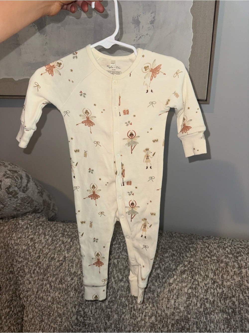 Rylee + Cru Cream One-Piece Footie with Peach Ballerina Print